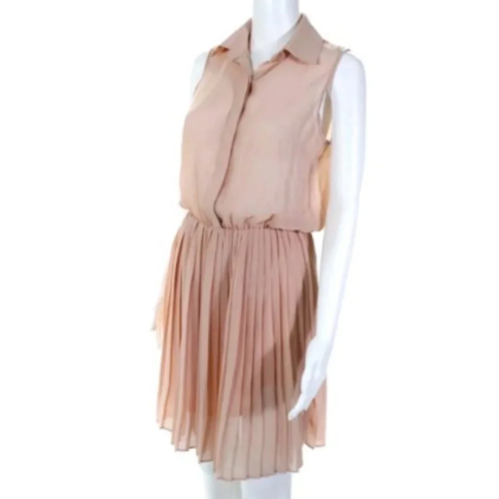 BLAQUE L PINK SHEER SLEEVELESS PLEATED SHIRT DRESS - Picture 4 of 4